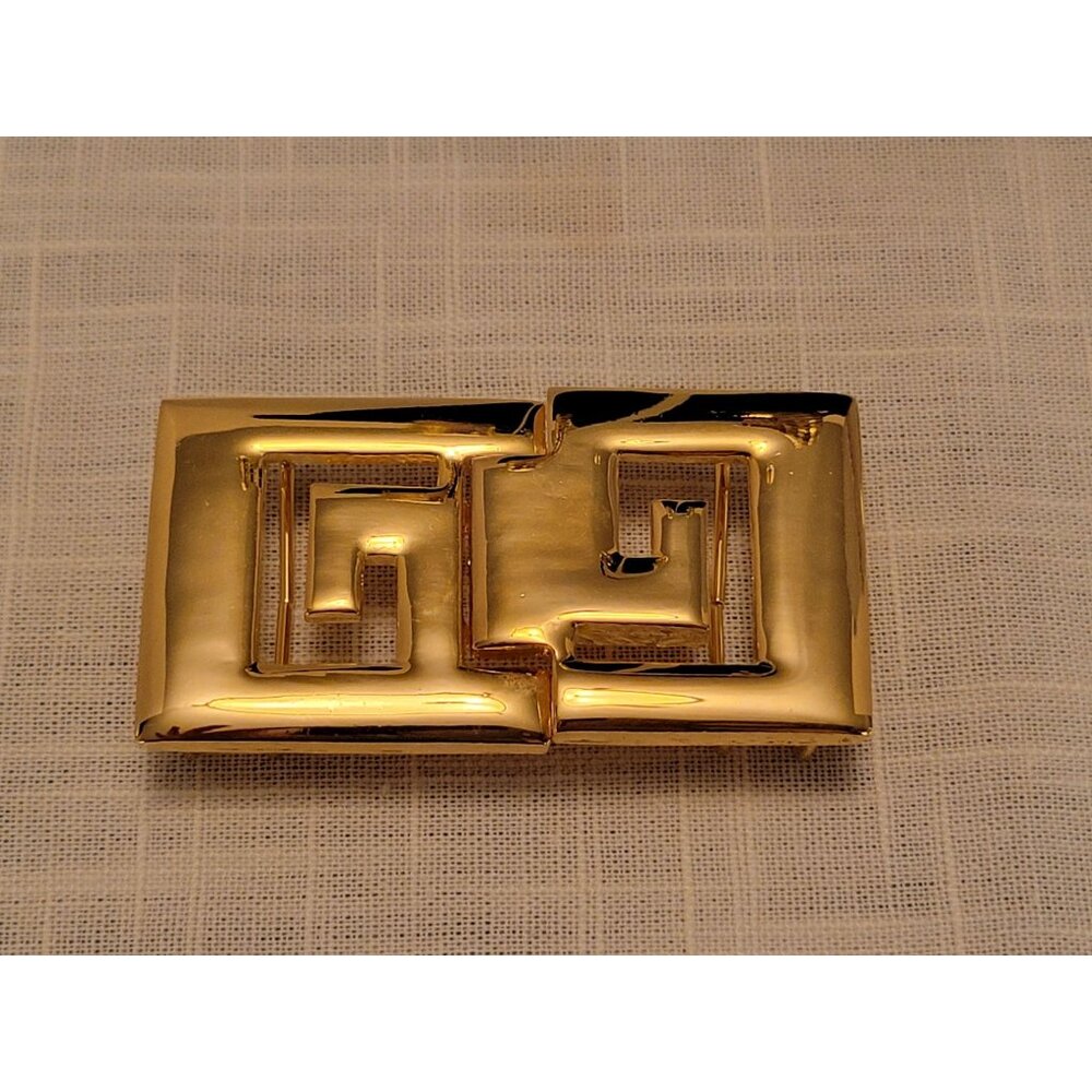 Chic Vintage Gold-Tone Designer Belt Buckle Set By Dotty Smith Greek Key Design